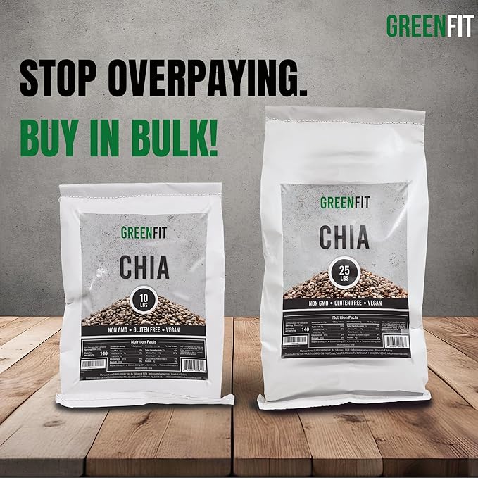 Greenfit Premium Bulk Chia Seeds (10Lbs Bag) | A+ Grade Chia | Nutrient-Packed Superfood | Non-GMO | Gluten-Free Chia Seeds Bulk | Vegan