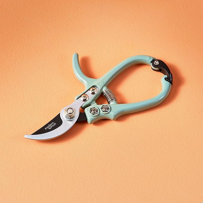 Modern Sprout Hand Pruners - Lightweight Pruning Shears W/Easy Lock- Gardening Scissors - Bypass Sharp Carbon Steel Blade - Rust Resistant - Garden Tools - Reusable Holster - Green