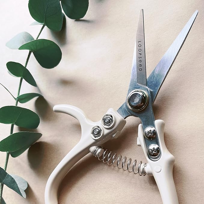 Plant Pruning Shears with Vegan Leather Sheath Garden Trimming Scissors with Belt Holster Bonsai Trimmers Herb Snips Flower Clippers Modern Tools 2 Piece Bundle (Cream Pruner Beige Sheath)