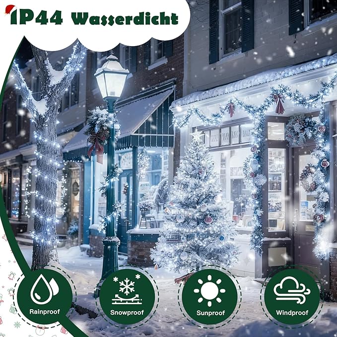 Christmas Lights Indoor Outdoor Waterproof, 66FT 200 LED 8 Modes Cool White Light String Lights for House Decorations, Ideal for Christmas Trees, Wedding, and Party