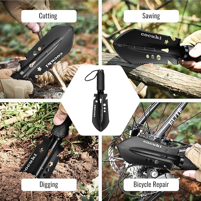 Portable Backpacking Trowel, 9 in 1 Mini Hand Camping Shovel, Ultralight Hori Hori Multi Shovel with Carrying Pouch,for Camping, Gardening, Hiking, Survival