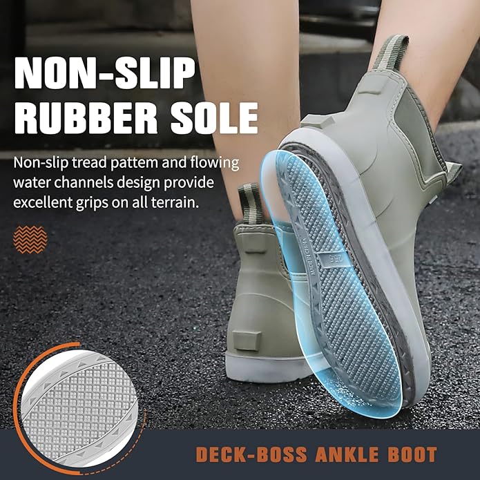 Mens Deck Boots, Saltwater Fishing Booties Rubber Waterproof Ankle Rain Boots, High-performance Footwear Chelsea Boots for Gardening Fishing Boating Camping Sailing