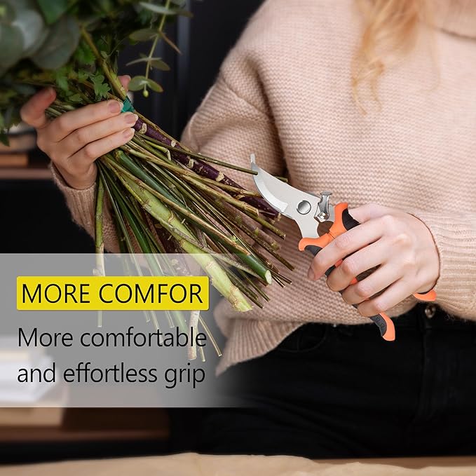 Pruning Shears Gardening Scissors Tools: 3pcs Outdoors&Indoor Garden Clippers, Rose Snips, Plant Clippers, Wood Pruner, Gardener Work Accessories for Flower Arrangement, Yard Landscaping (Orange)