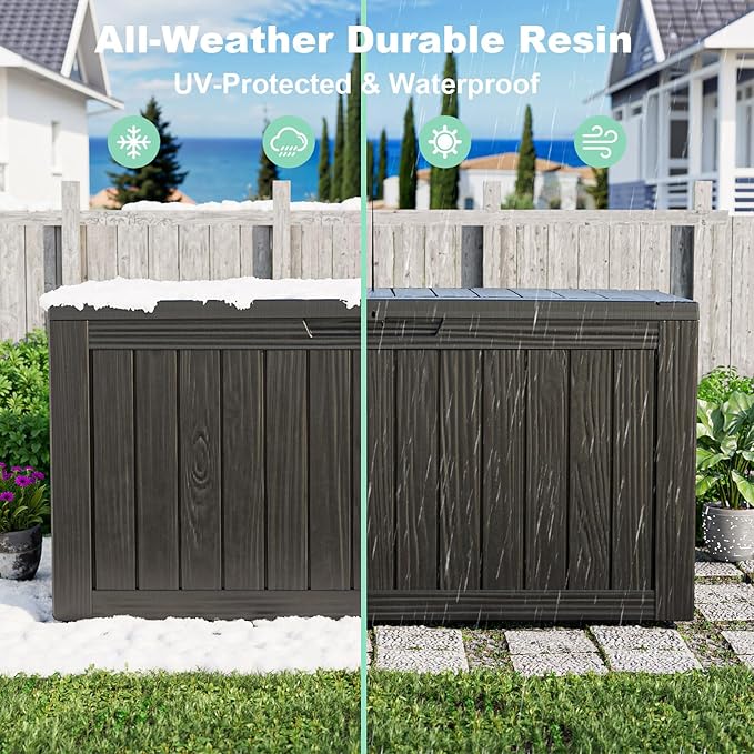 75 Gallon Resin Deck Box, Lockable Patio Outdoor Storage Box for Furniture, Garden Tools and Tools Storage, Waterproof Outside Storage Boxes - Black
