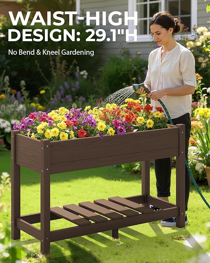 SERWALL Raised Garden Bed, HDPE Raised Bed for Gardening All Weather Use- Brown