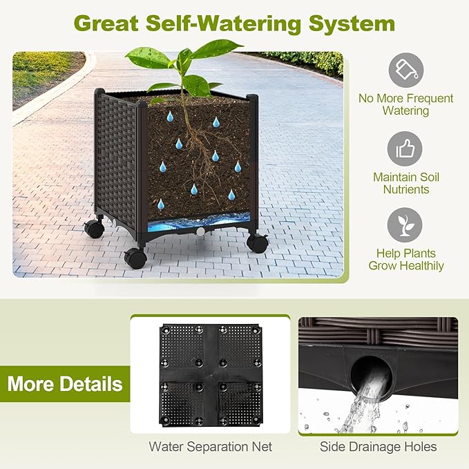 Happygrill 80" Garden Arch Trellis, Metal Archway Pergola with 2 Planter Boxes, Detachable PE-Coated Metal Tubes, Self-Watering System & Lockable Wheels, Outdoor Arbor for Climbing Plants