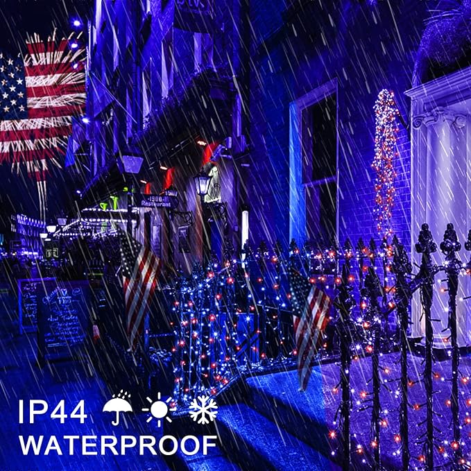 JMEXSUSS 250 LED Red White and Blue Lights for 4th of July Decorations - 91.5ft Connectable Patriotic Lights Outdoor Waterproof with 8 Modes for Home Yard Patio Party Decor
