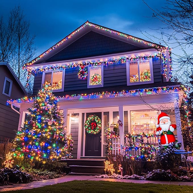 JMEXSUSS 168FT 600 LED Christmas Decor Lights - 8 Modes Multicolor Outdoor/Indoor Waterproof Plug-in Party Holiday Decorations