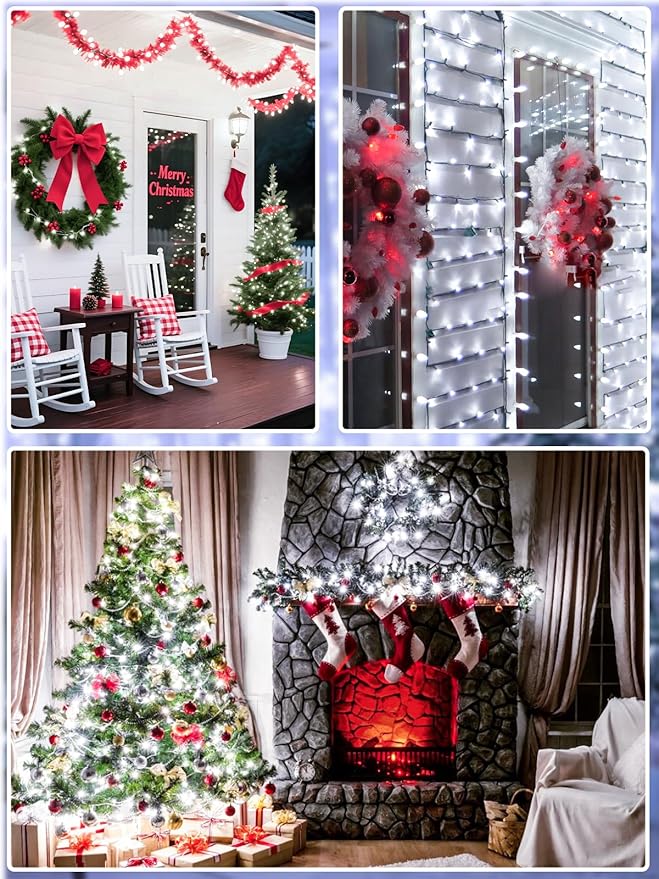 Upgraded Super Long 264FT 800 LED Christmas String Lights Outdoor & Indoor, Memory Function & Timer & 8 Modes, Green Wire Waterproof String Lights for Xmas Tree Holiday Party Garden Decor (Cool White)