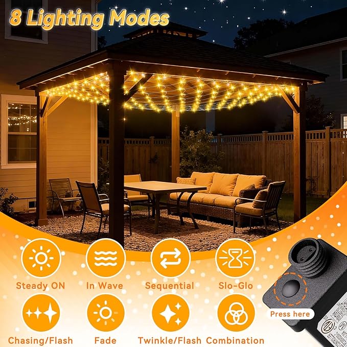 LitHome 10 x 10ft Christmas Net Lights Outdoor, 8 Modes Connectable Led Net Lights, 200 LED Gazebo Mesh Light with Timer, Warm White Bush Light Plug in Waterproof for Garden, Canopy, Pergola, Yard