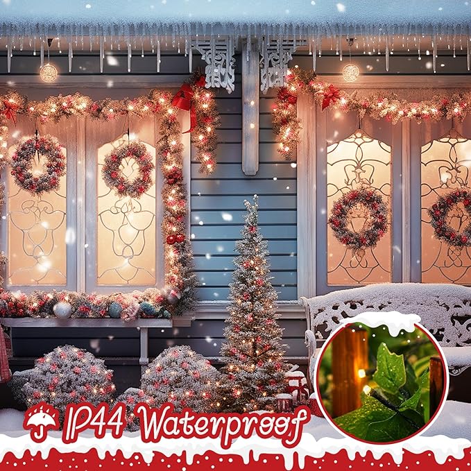 Minetom Red & Warm White Christmas Lights, 66ft 200 LED Outdoor Christmas Tree Lights with Remote, 8 Modes String Lights Plug-in Mini Xmas Tree Lights with Timer for Outside Party Decor