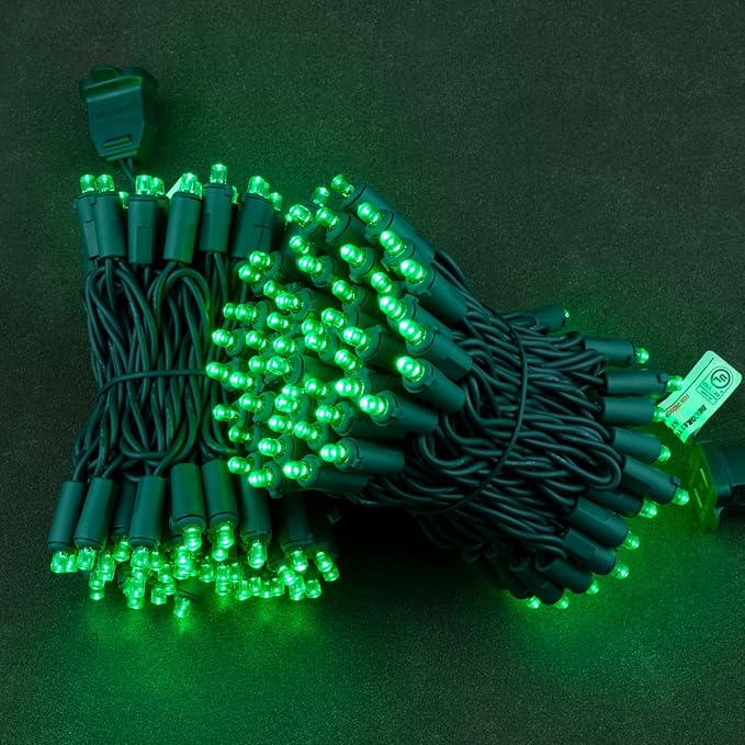 YULETIME Green Wide Angle LED Christmas Lights 200 Count 50 ft, Pack of 2 Strands 25 ft 100 Lights UL Certified Commercial Grade String Light Set (Green)
