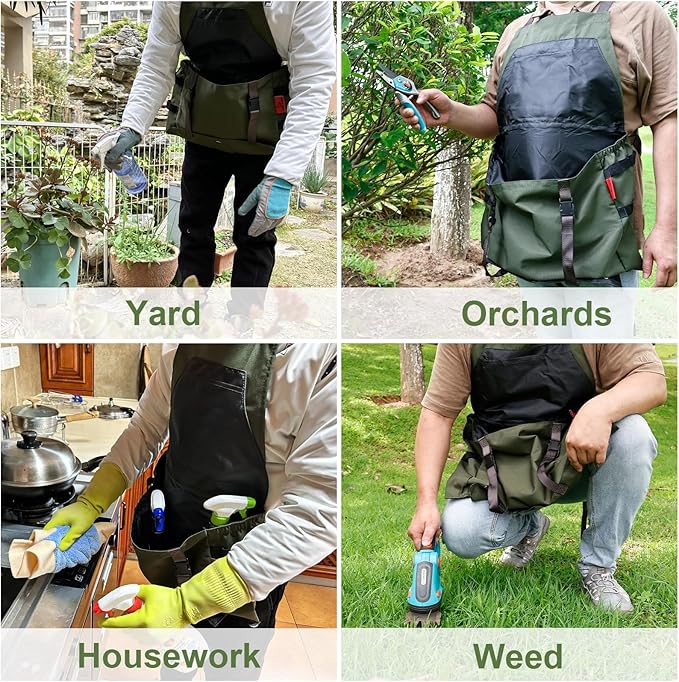Extra Gardening Apron Waterproof Cross Back Apron, 600D Heavy Duty Apron Harvest and Large Quick Release Pockets