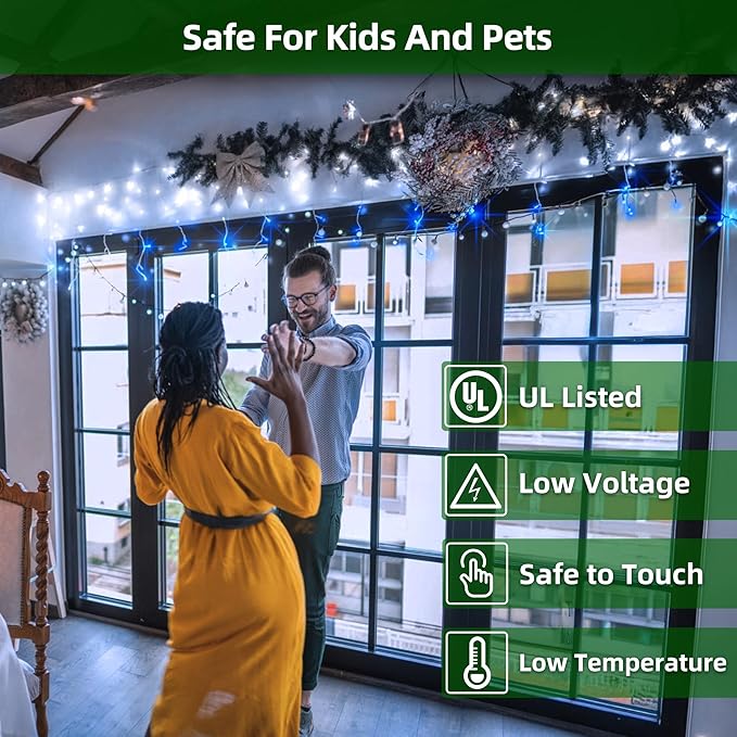 1332 LED Christmas Lights with 296 Drops,132ft 12 Modes Hanging ice String Lights with Timer & Dimmable & Waterproof, Plug-in Fairy Lights for Holiday Halloween Party Christmas Decor Blue & CoolWhite