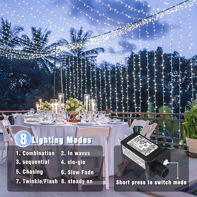 66FT 200 LED Christmas Lights Outdoor, Plug in Christmas String Lights Indoor, Waterproof & 8 Modes & Timer Function, Connectable Fairy Twinkle Light for Bedroom Classroom Wedding Party Decor, White