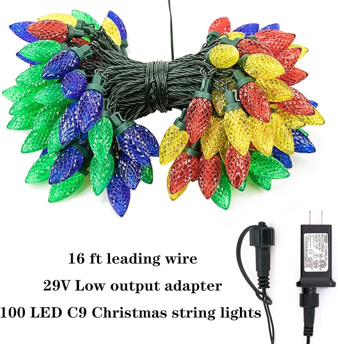 AWQ 100LED 81 FT C9 Christmas String Lights Plug in Fairy Twinkle String Lights 8 Modes Timer Function Waterproof Extendable for Indoor Outdoor Wedding Party Christmas Decoration (100, Multicolor)