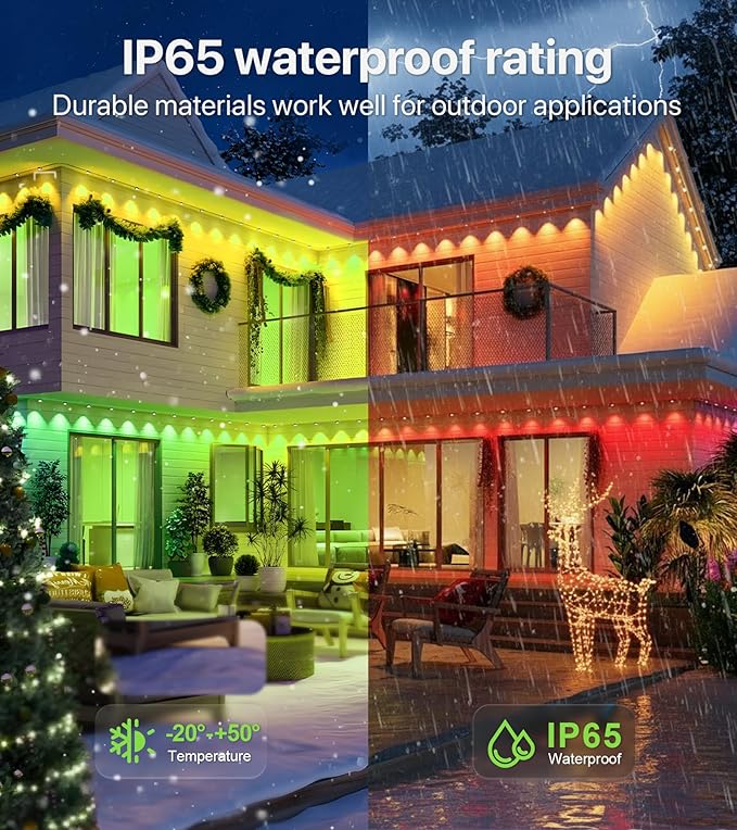 100FT RGB+IC LED Permanent Outdoor Lights，Eave Lights with Smart APP & Remote Control, 72 Scene Modes, Waterproof IP65 for Holiday Christmas Decorations