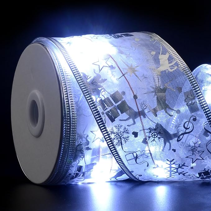 Christmas Decorations - 2.5Inch x 66Ft 200 Led Christmas Tree Ribbon Lights with 8 Lighting Modes, Battery Operated & USB Powered Fairy String Lights with Timer for Xmas Tree Decor