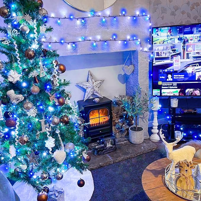 JMEXSUSS 66ft 200 LED Blue and White Christmas Lights, Outdoor Christmas String Lights Plug in, Expandable Christmas Lights for Tree Outside Party Home Decorations, EXS-S-0200