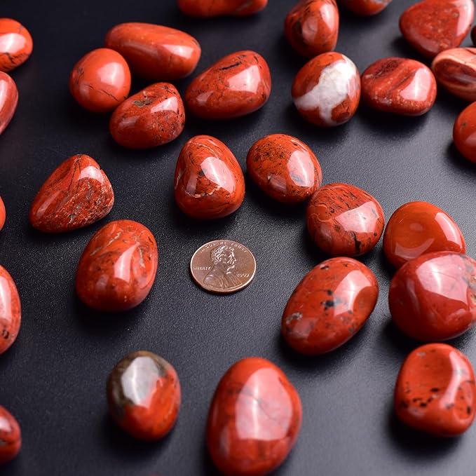 Polished Stone Set Red Jasper Crystals, 0.8" Handpicked Tumbled Gemstones Rocks, Pebbles for Reiki, Chakra, Healing, Home Decor
