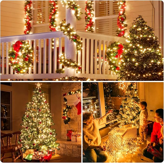 XTF2015 170FT 500 LED Christmas String Lights, Christmas Lights End to End Plug 8 Modes Memory Function with Timer, UL Certified Outdoor Indoor Fairy Light Christmas Tree, Patio, Party (Warm White)