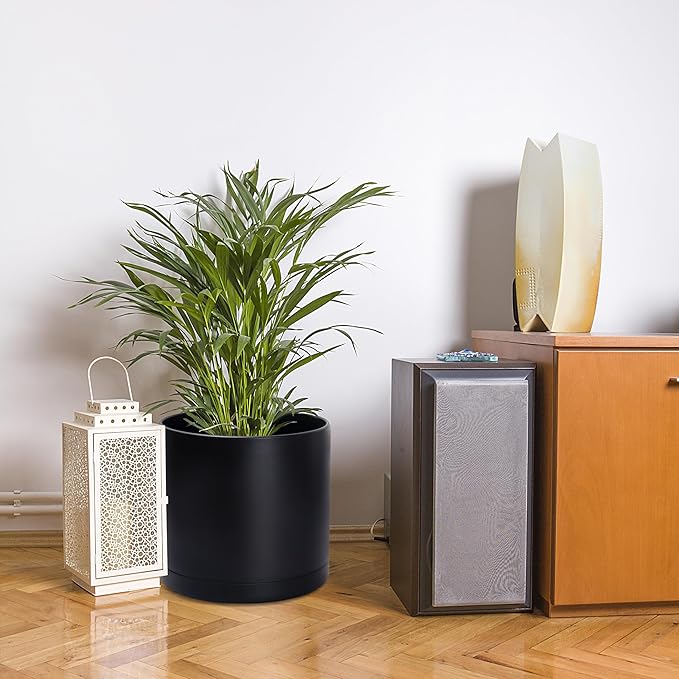 D'vine Dev 16 Inch Black Plastic Planter Pots for Plant Pot with Drainage Hole and Seamless Saucers, 74-X-B-5