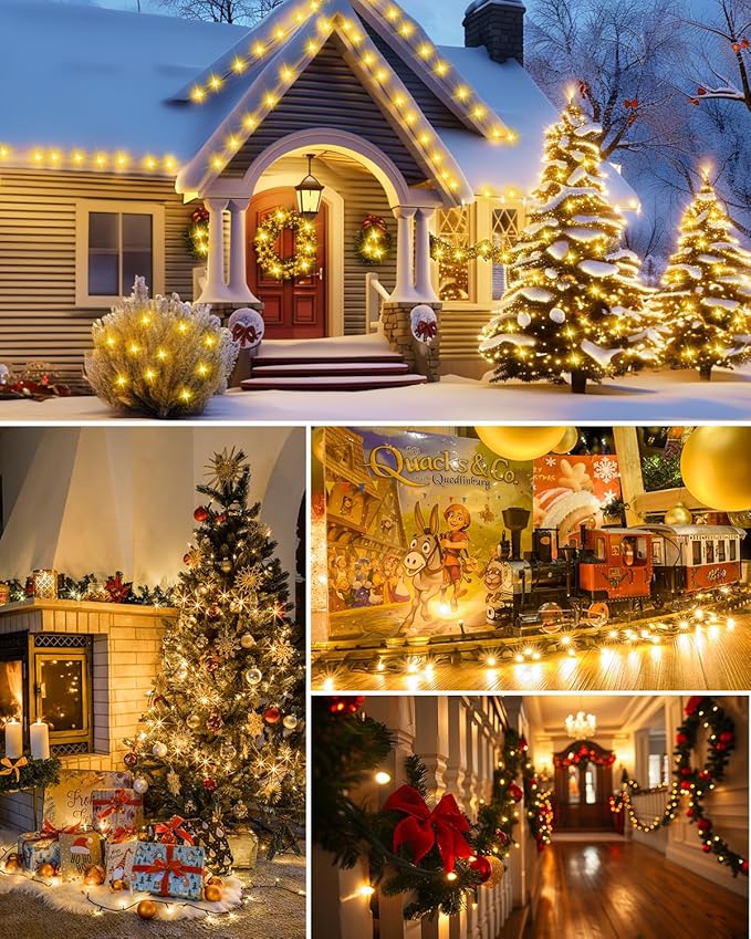 LED Christmas Mini String Lights, 28 Feet 100LEDs F5 Warm White Mini Lights, Connectable Christmas Tree Lights for Wreath Garland Holiday Party Wedding Outdoor Indoor Christmas Decoration, Green Wire