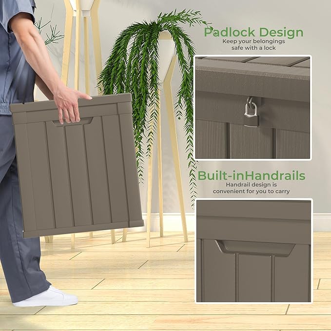 45 Gallon Resin Deck Box, Waterproof Outdoor Storage Bin for Patio, Poolside, and Garden, Lockable & UV-Resistant, Ideal for Small Spaces, Grey
