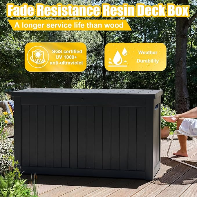 230 Gallon Waterproof Outdoor Storage Box,Large Resin Deck Box,Lockable Outside Storage Box Container for Patio Furniure,Garden,Pool Tools (230 Gallon,Black)