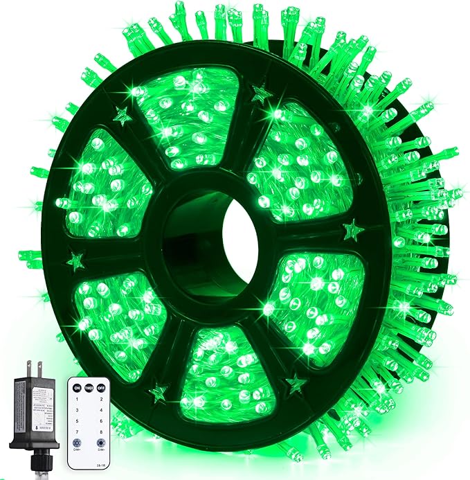 JMEXSUSS 600 LED Green Lights for Halloween Decorations, 168 Ft Green Christmas String Lights Outdoor Indoor Clear Wire Plug in for Halloween Christmas Tree Party Decor