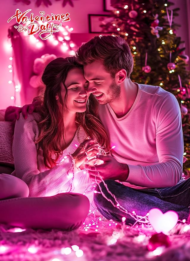 Minetom Valentines Decor Pink Lights, 39 Feet 100 LED Mini Valentines String Lights USB Operated, Waterproof Tree Lights Indoor for Home Bedroom Holiday Decorations