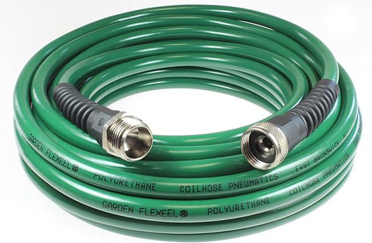 Garden Flexeel 50-foot, 3/8" Slender-Profile Polyurethane Garden Hose with 3/4" Brass Hose Fittings, Green