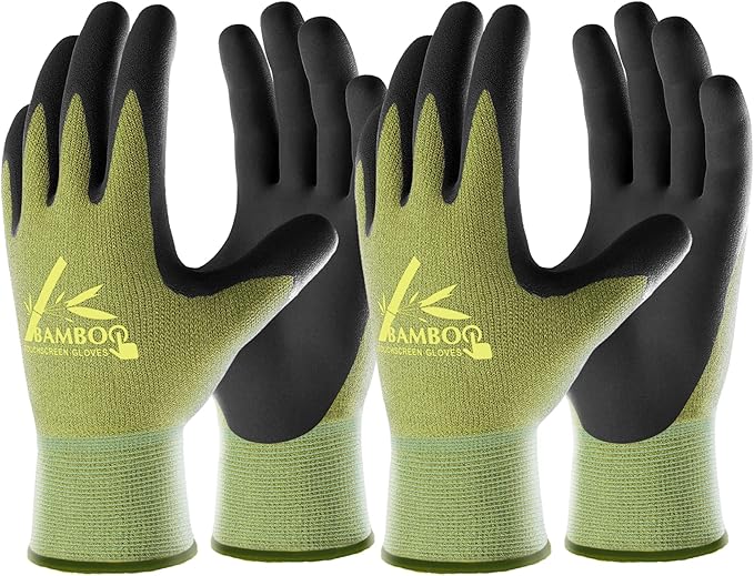 COOLJOB 2 Pairs Gardening Gloves for Women and Men, Bamboo Working Gloves Touchscreen, Grippy Nitrile Rubber Coated Work Gloves, Green/Black, X-Large Size (2 Pairs XL)