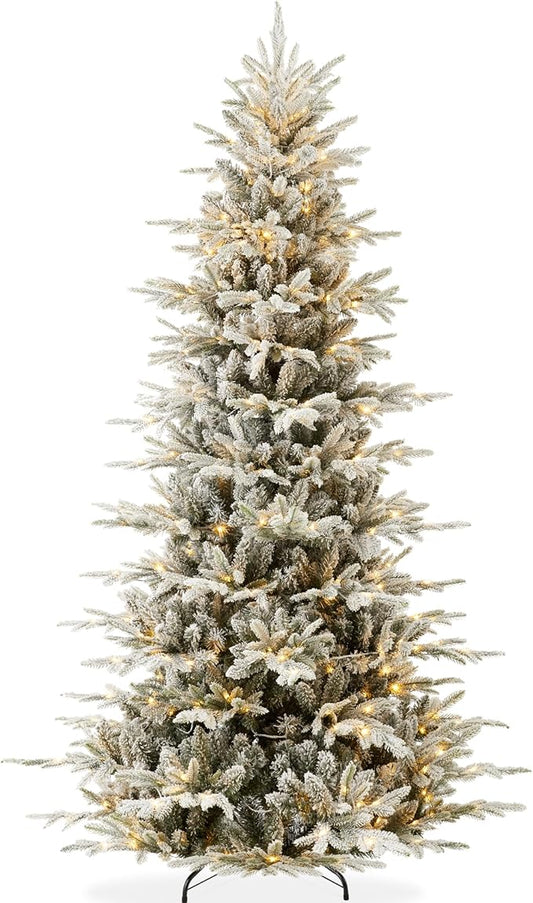 Best Choice Products Lighted Aspen Christmas Tree, 12ft Flocked Artifical Noble Fir, Pre-Lit White & Multicolored LED Lights Premium Holiday Décor - Green