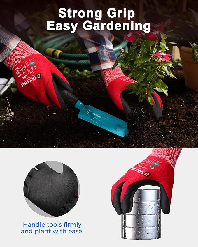 Safety Work Gloves MicroFoam Nitrile Coated-12 Pairs Pack,Red Seamless Knit Nylon Glove with Black Micro-Foam Nitrile Grip,Ideal for General Purpose,Automotive,Home Improvement,Painting(Medium)