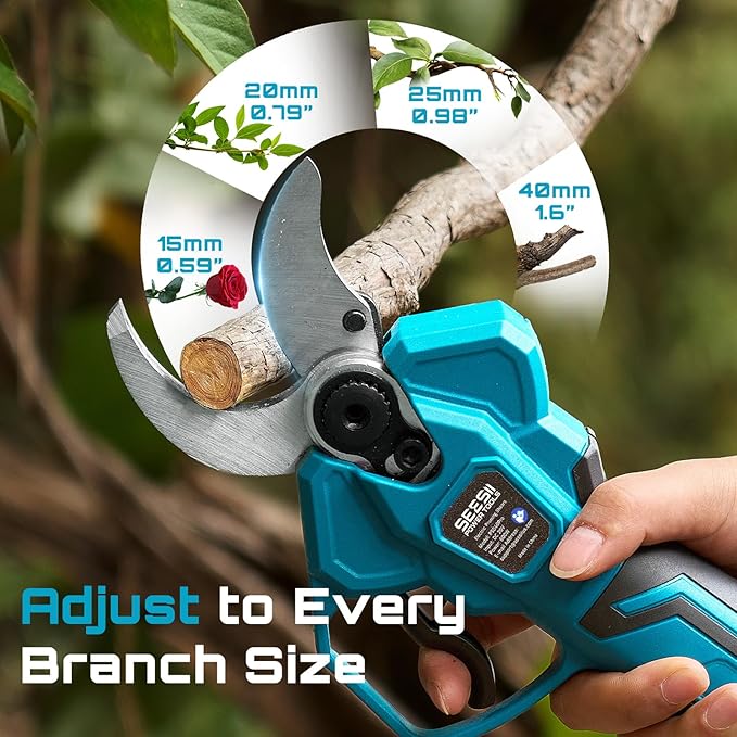 SEESII 2-in-1 Pole Pruning Shears: 1.6" Cutting Diameter Cordless Electric Pole Pruners - Brushless Motor, Dual 4.0Ah Batteries, Extra SK5 Blade, 4 Modes Adjustable Branches Cutter for Tree & Flower