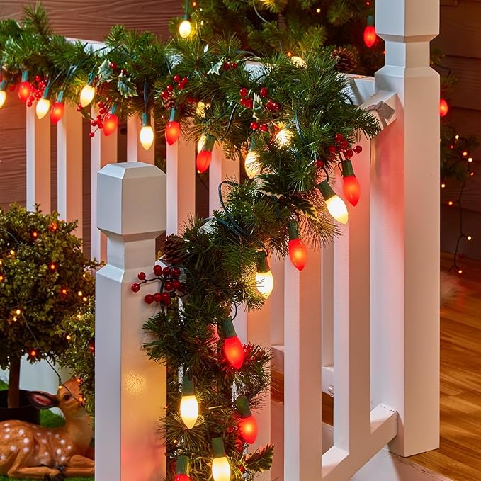 Vintage C9 LED Christmas Lights Outdoor, 100 Feet C9 String Light with 100 Shatterproof C9 Bulbs, Waterproof Connectable Christmas Tree Lights for Outside Roofline Patio Xmas Decor, Red & Warm White