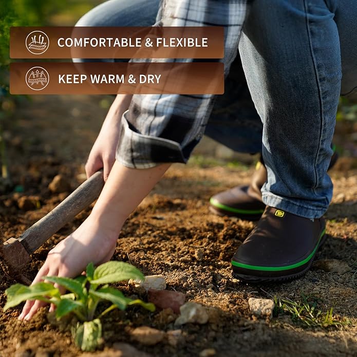Trudave Mens Garden Shoes, Waterproof Slip-On Womens Rain Boots Unisex Rubber Footwear for Gardening, Farming, Lawn Care and Yard Work, Size 6-13