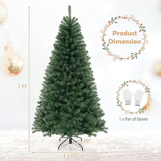 GOFLAME 7FT Prelit Artificial Christmas Tree, Hinged Xmas Tree with 830 Branch Tips, 250 Warm White LED Lights, 8 Lighting Modes, Holiday Decoration Tree for Home Office Party