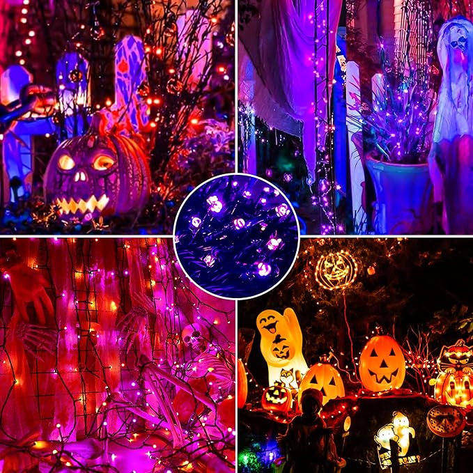 Orange Purple Halloween Lights Outdoor Indoor, 108FT 300 LED 2 Colors in 1 Christmas Lights, Fairy Lights, END to END Connect, Waterproof Halloween Decorations Decor Timer Remote (100% UL)