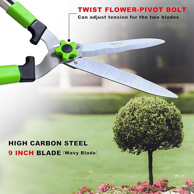 Garden Hedge Shears for Trimming Borders, Extendable Handle Clippers & Shears, Pruning Trimmers with Wavy Blade, Professional Bush Cutter, Gardening Pruners Scissors