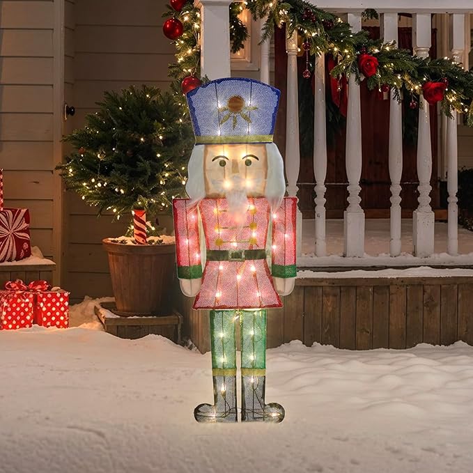 GENIMO 2D Nutcracker Soldier Outdoor Christmas Decorations, 35 Lights Pre-Lit for Holiday Decor Xmas Outside Indoor Home Lawn Yard Garden Patio Stakes Zip Ties(29 in)