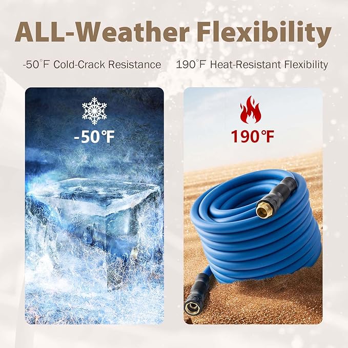 5/8" Female to Female Hot/Cold Water Leader Hose 15ft, -50℉ to 190℉ Flexible,Burst 600 Psi 3/4" Brass Fittings with Swivel Grip Handle for Outdoor,Yard, Farm, Blue