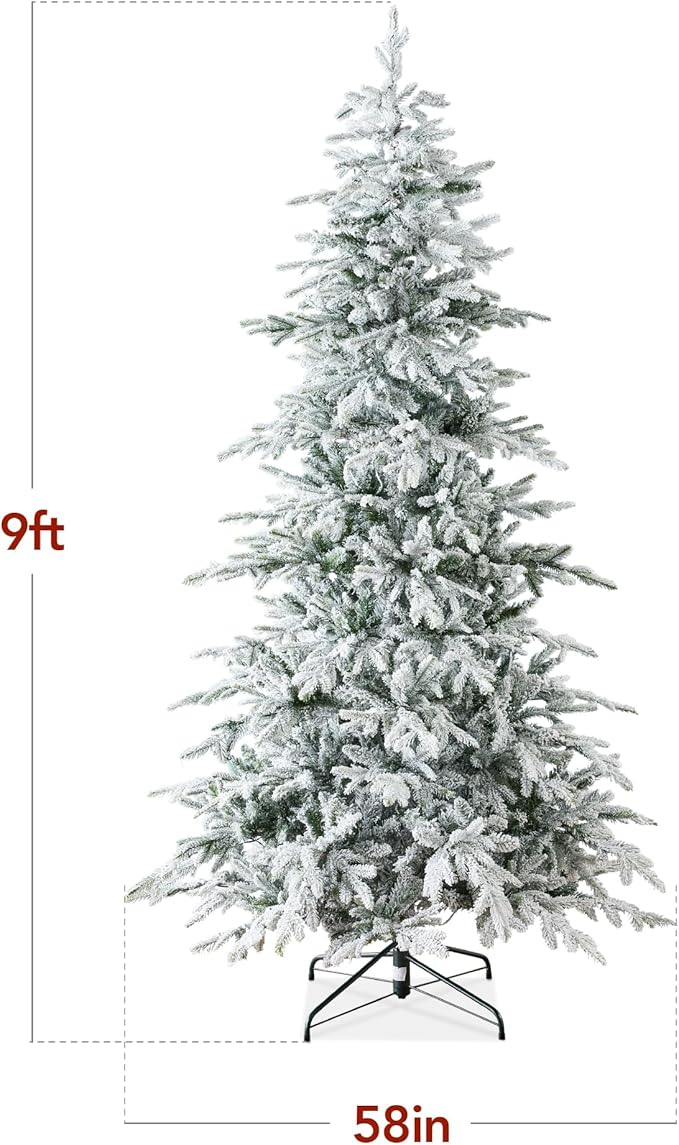 Best Choice Products Lighted Aspen Christmas Tree, 9ft Flocked Artifical Noble Fir, Pre-Lit White & Multicolored LED Lights Premium Holiday Décor - Green