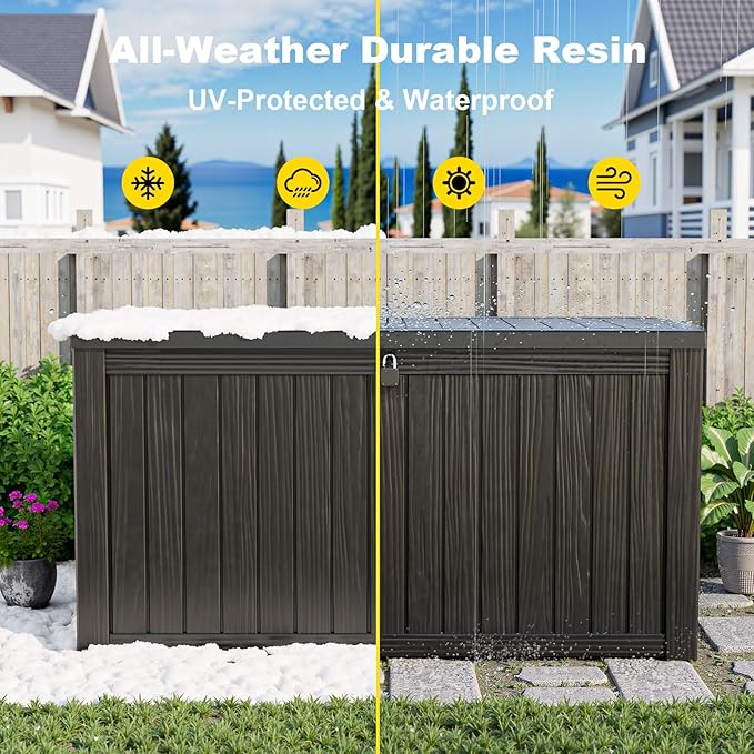 DRATO 180 Gallon Outdoor Storage Box, Large Waterproof Deck Box, Lockable Resin Storage Container with Reinforced Support for Patio Cushions, Garden Tools, UV-Resistant Outdoor Chest（Black）