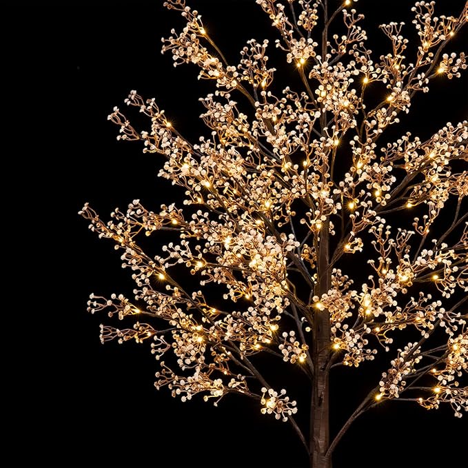 Lighted Baby's Breath Tree Set 4ft, 5ft and 6ft with 144/184/240 Warm White LED Lights for Holiday Decor - Dimmable, UL Certified, Waterproof - Ideal for Indoor and Outdoor Decoration