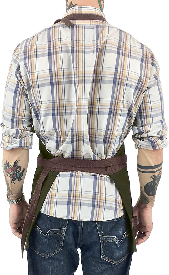 Under NY Sky Tool Forest Green Apron – Heavy-Duty Waxed Canvas, Leather Reinforcement, Extra Pockets – Adjustable for Men and Women – Pro Mechanic, Woodworker, Blacksmith, Plumber, Electrician Aprons