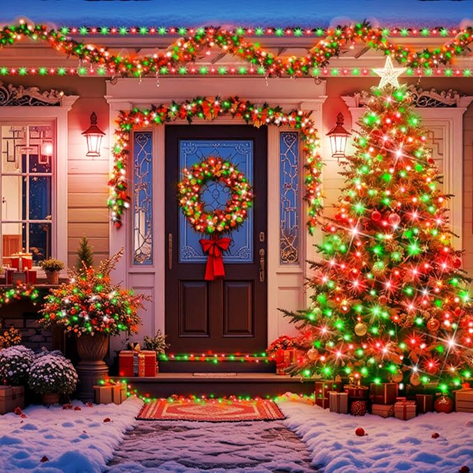 XURISEN 551FT 1400 LED Christmas Lights Outdoor Green Wire String Lights 8 Modes with Timer Memory Waterproof Fairy Light Plug in for Xmas Tree Wedding Yard Party Holiday Decorations(Red+Green)