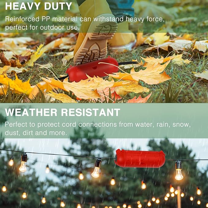 Flemoon [3 Pack] Outdoor Extension Cord Safety Cover with Waterproof Seal, Weatherproof Electrical Connection Box to Protect Outdoor Outlet, Plug, Socket, Christmas Holiday Decoration Light, Red