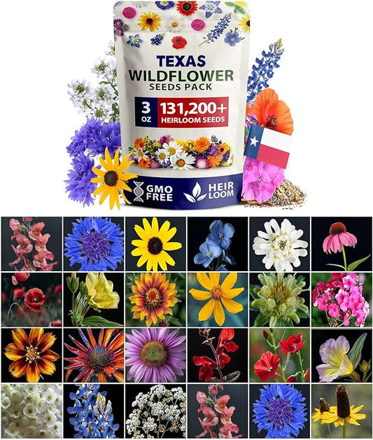 HOME GROWN 131,200+ Pure Wildflower Seeds 𝗨𝗦𝗔 - Premium Texas Flower Seeds [3 Oz] Perennial Garden Seeds for Birds & Butterflies - Wild Flowers Bulk Perennial: 22 Varieties Flower Seed for Planting